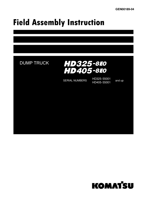 Komatsu HD325-8E0, HD405-8E0 Dump Truck Service Repair Manual Workshop Guide