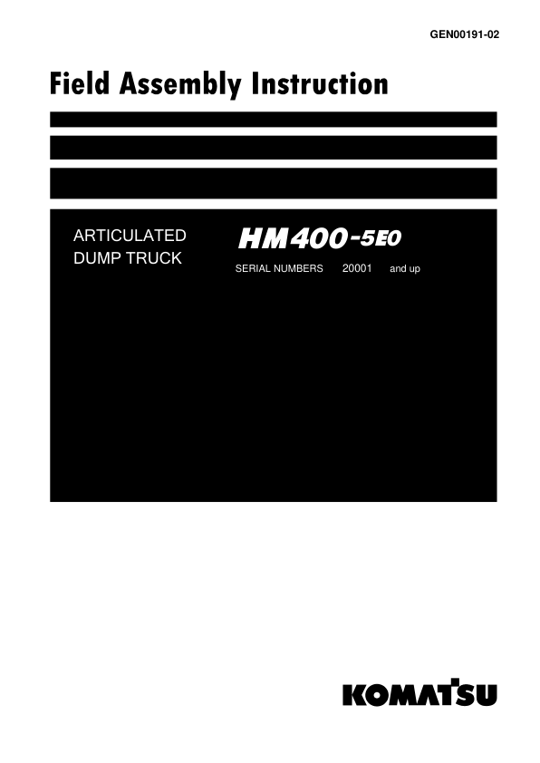 Komatsu HM400-5E0 Dump Truck Service Repair Manual Workshop Guide