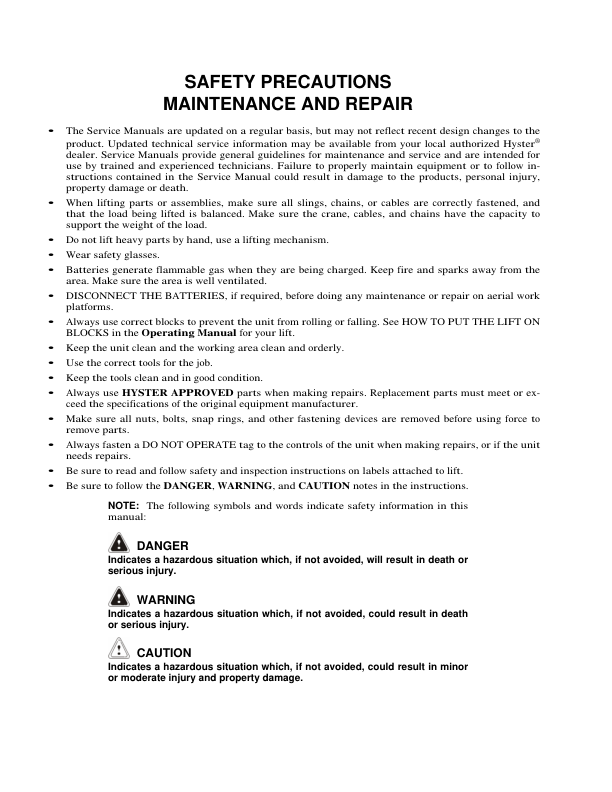 Hyster AP20Z Platform Aerial Lift A254 Series Repair Manual Workshop Guide