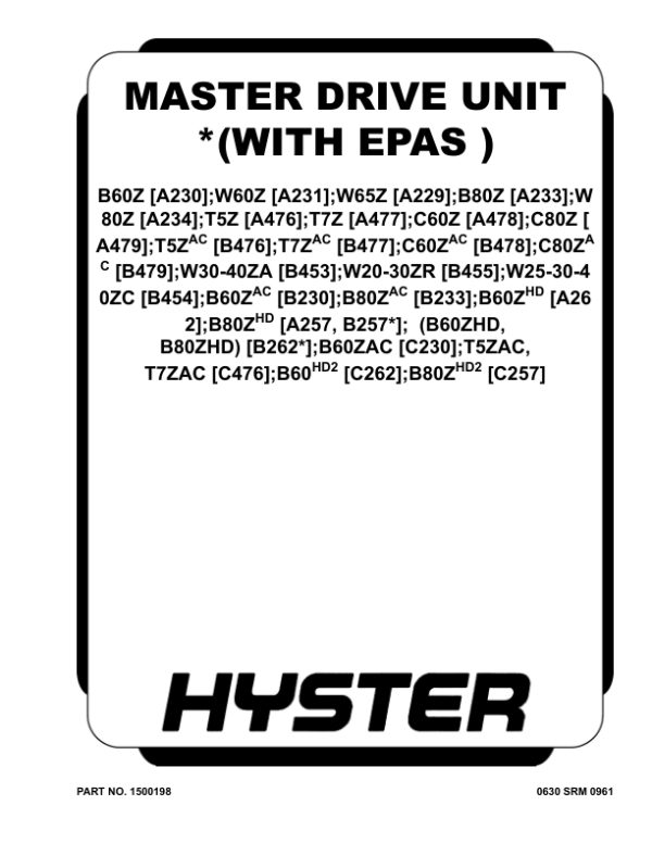 Hyster B60ZHD2, B80ZHD2 Pallet Truck C262 Series Repair Manual Workshop Guide
