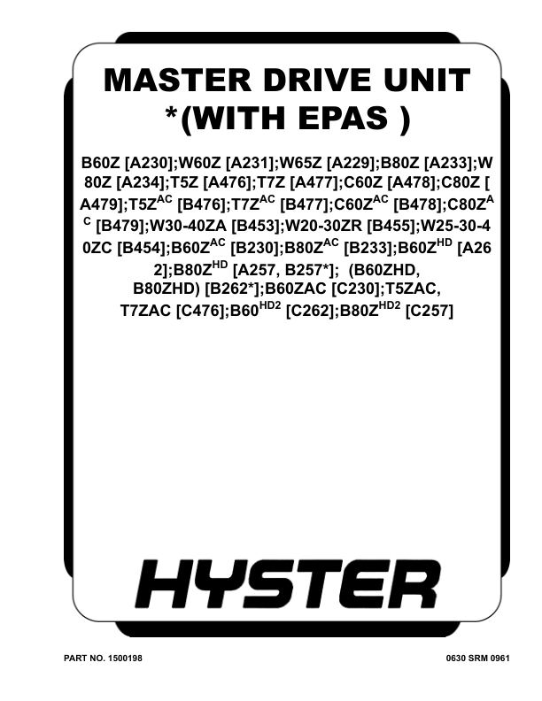 Hyster B60ZHD2, B80ZHD2 Pallet Truck C262 Series Repair Manual Workshop Guide