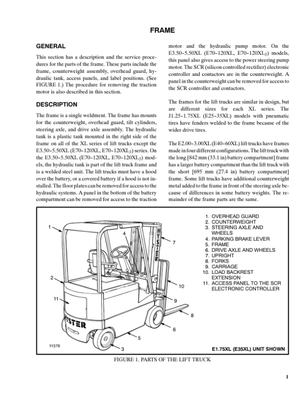 Hyster E25XL, E30XL, E35XL Electric Forklift Truck C114 Series Repair Manual (USA) Workshop Guide