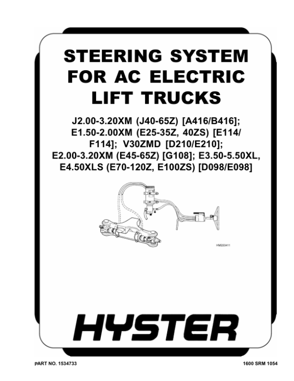 Hyster E25Z, E30Z, E35Z, E40ZS Electric Forklift Truck E114 Series Repair Manual (USA) Workshop Guide