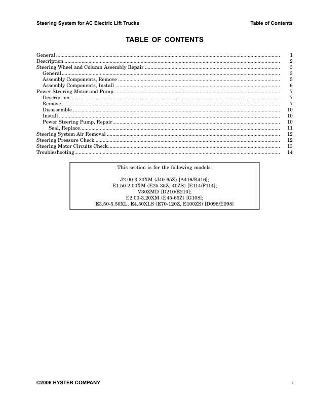 Hyster E45Z, E50Z, E55Z, E60Z, E65Z Electric Forklift Truck G108 Series Repair Manual (USA) Workshop Guide