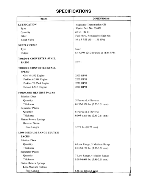 Hyster H150-275H, P150-200B Forklift C007 Series Repair Manual Workshop Guide