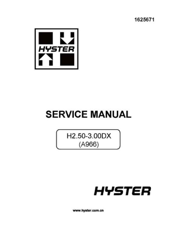 Hyster H2.50DX, H3.00DX Diesel & LPG ForkLift Truck A966 Series Repair Manual (EU) Workshop Guide