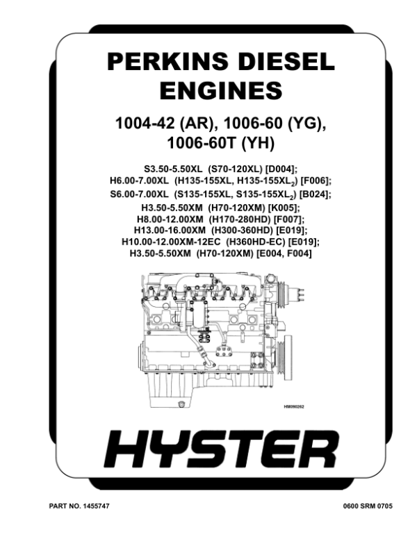 Hyster H300HD, H330HD, H360HD, H300EC, H330EC, H360EC Diesel Forklift E019 Series Repair Manual (USA) Workshop Guide