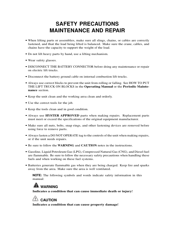 Hyster H30H, H40H, H50H, H60H Forklift Truck D003 Series Repair Manual (USA) Workshop Guide
