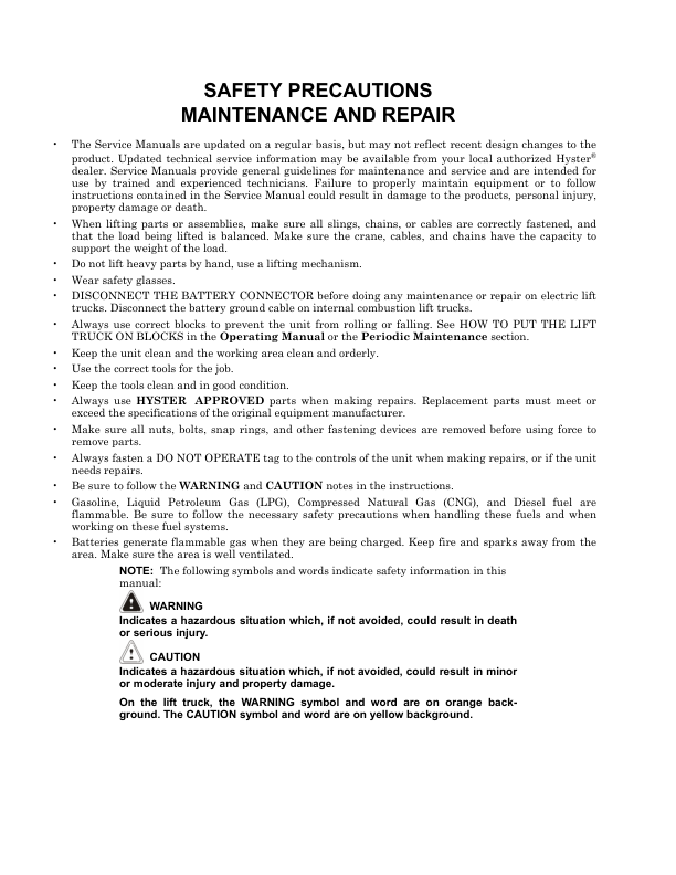 Hyster H360-36HD, H360-48HD Forklift Trucks B238 Series Repair Manual Workshop Guide
