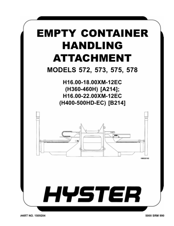 Hyster H360H, H400H, H400H-EC5, H450H, H450H-EC6 Forklift A214 Series Repair Manual Workshop Guide