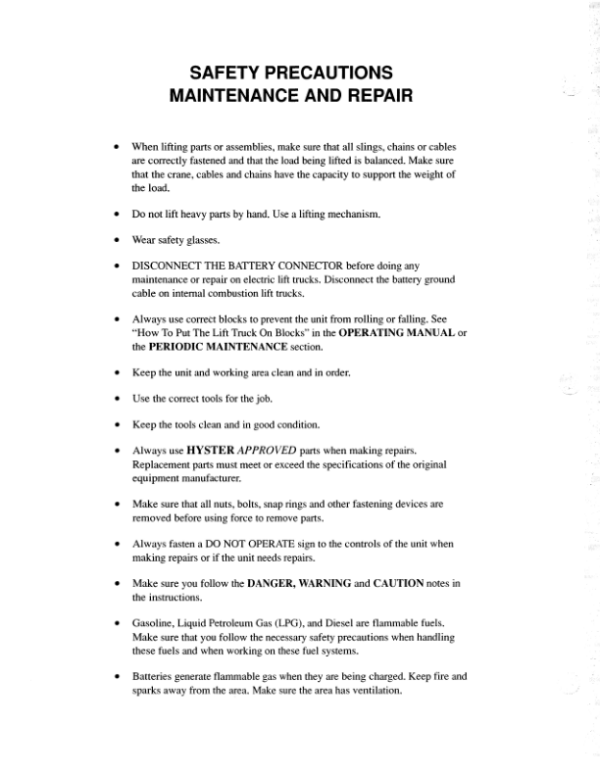 Hyster H40XL, H50XL, H60XL Diesel & LPG Forklift Truck B177 Series Repair Manual (USA) Workshop Guide