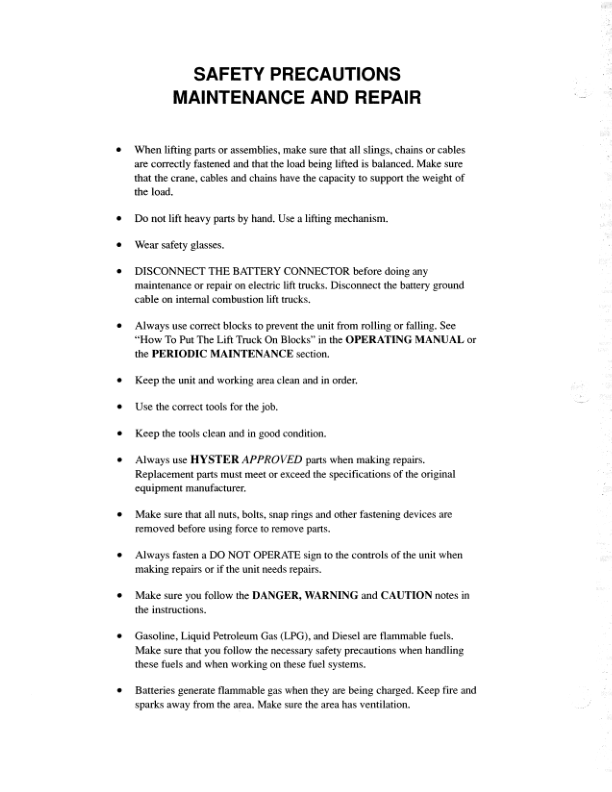 Hyster H40XL, H50XL, H60XL Diesel & LPG Forklift Truck B177 Series Repair Manual (USA) Workshop Guide