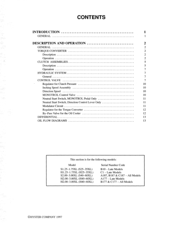 Hyster H40XL, H50XL, H60XL Diesel & LPG Forklift Truck B177 Series Repair Manual (USA) Workshop Guide