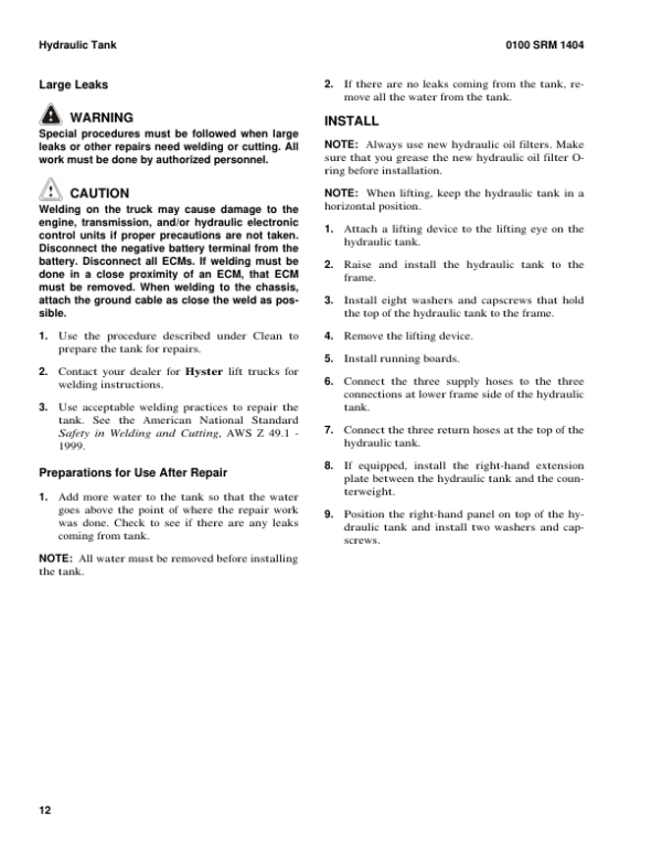 Hyster H550HD, H620HD, H650HD, H700HD, H550HDS, H650HDS, H700HDS Forklift Truck F008 Series Repair Manual (USA) Workshop Guide