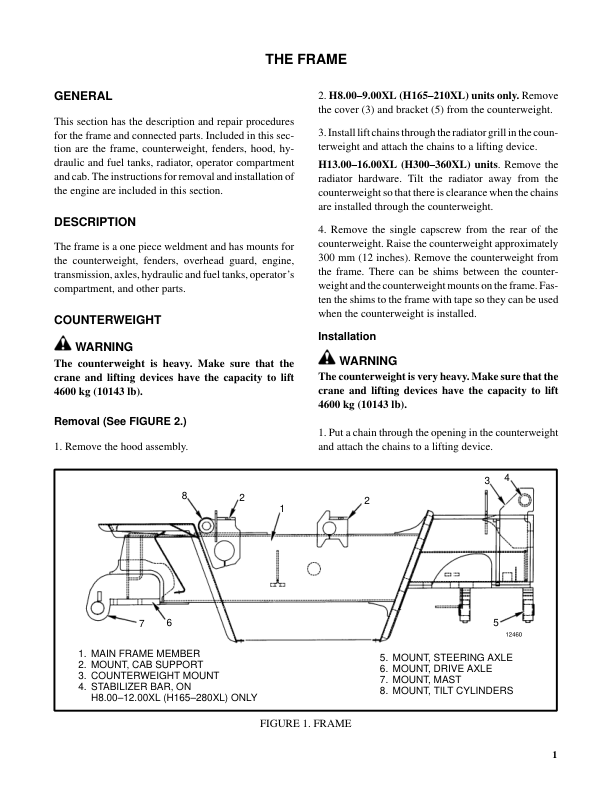 Hyster H8.00XL, H9.00XL, H10.00XL, H12.00XL, H13.00XL, H14.00, H16.00XL Forklift D007 Series Repair Manual (EU) Workshop Guide