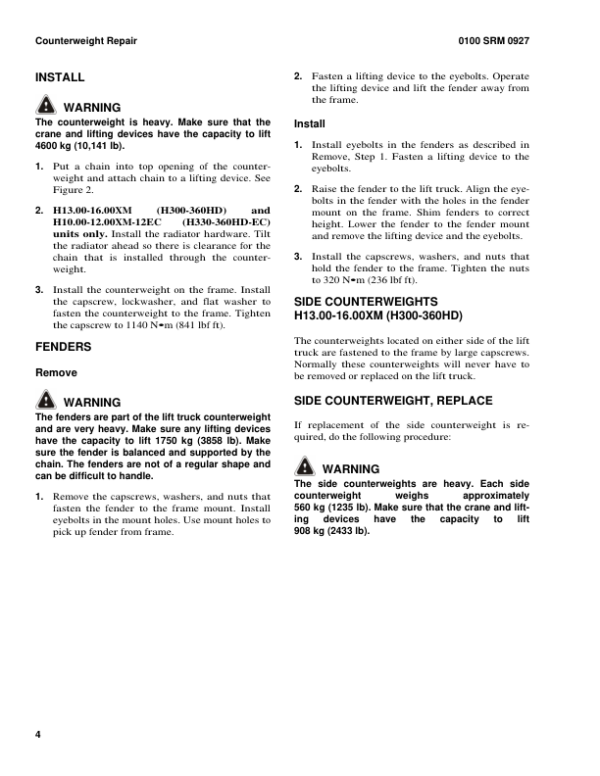 Hyster H8.00XM, H9.00XM, H10.00XM, H12.00XM Forklift Truck G007 Series Repair Manual (EU) Workshop Guide