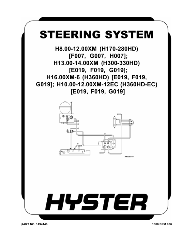 Hyster H8.00XM, H9.00XM, H10.00XM, H12.00XM Forklift Truck G117 Series Repair Manual (EU) Workshop Guide