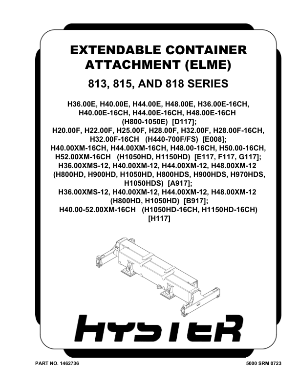 Hyster H800HDS, H900HD, H900HDS, H970HD, H970HDS, H1050HD, H1050HDS Forklift Truck B917 Series Repair Manual (USA) Workshop Guide