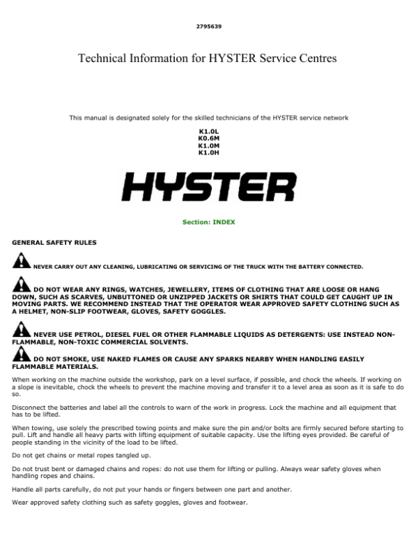Hyster K1.0M Order Picker A459 Series Repair Manual Workshop Guide