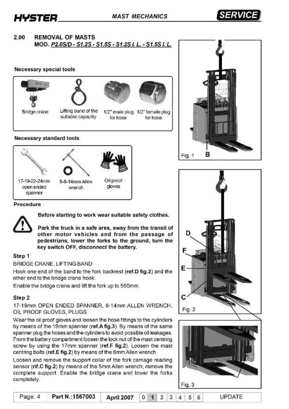 Hyster LO2.0, LO2.0L, LO2.0M Low Level Order Picker A939 Series Repair Manual Workshop Guide
