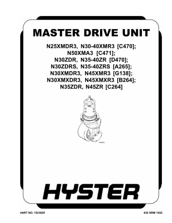 Hyster N30ZDR, N35ZR, N40ZR Electric Forklift Truck D470 Series Repair Manual Workshop Guide