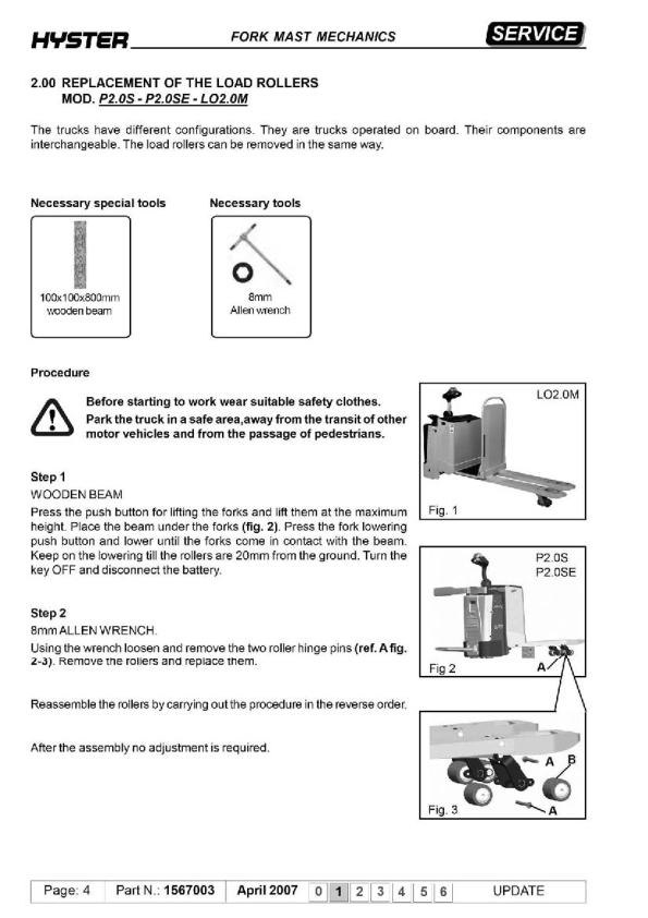 Hyster P2.0S Pallet Truck C439 Series Repair Manual Workshop Guide