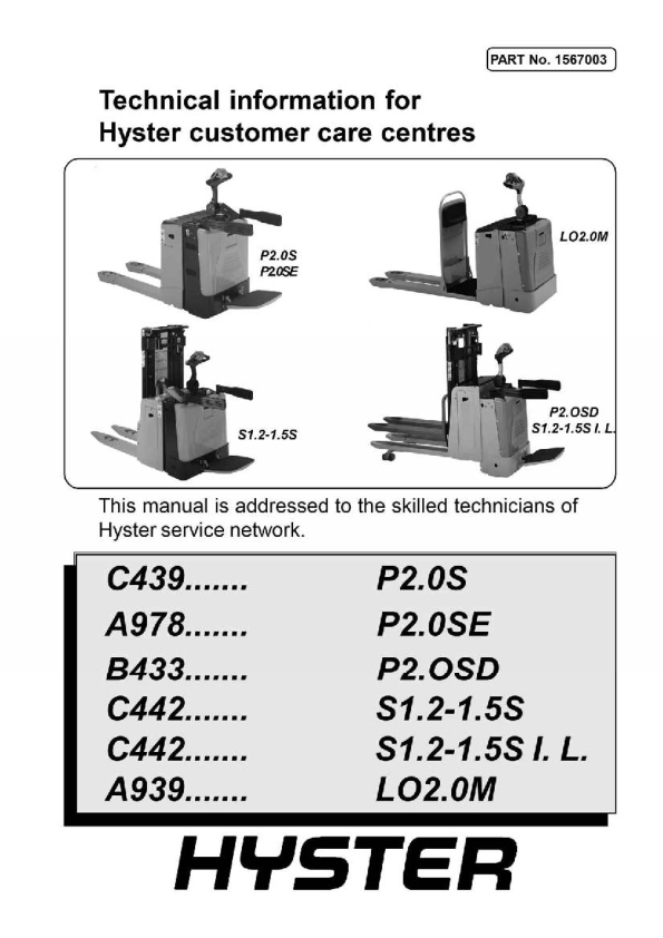Hyster P2.0SE Lift Truck A978 Series Repair Manual Workshop Guide