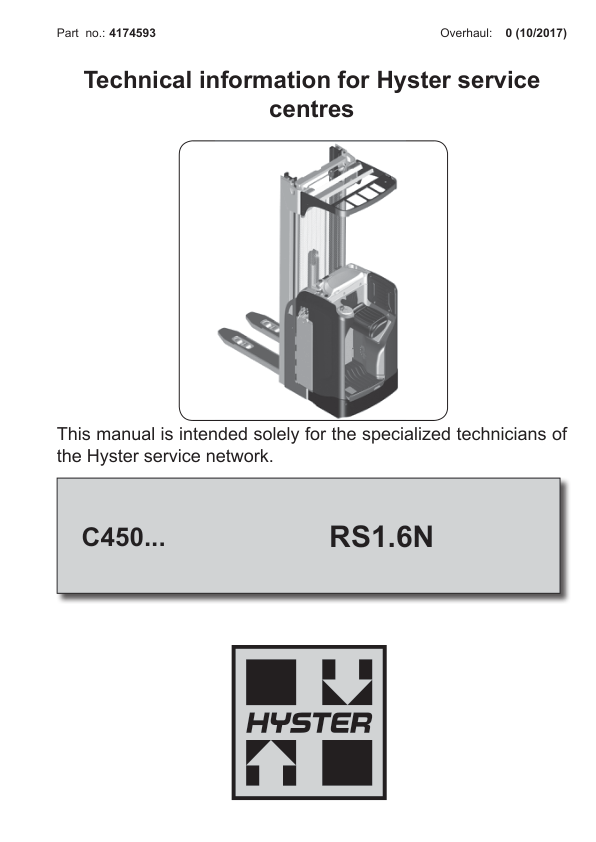 Hyster RS1.6N High Lift Stacker C450 Series Repair Manual (EU) Workshop Guide