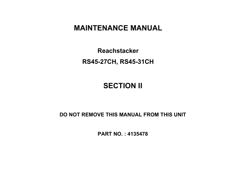 Hyster RS45-27CH, RS45-31CH Forklift Trucks B289 Series Operating And Maintenance Manual Workshop Guide