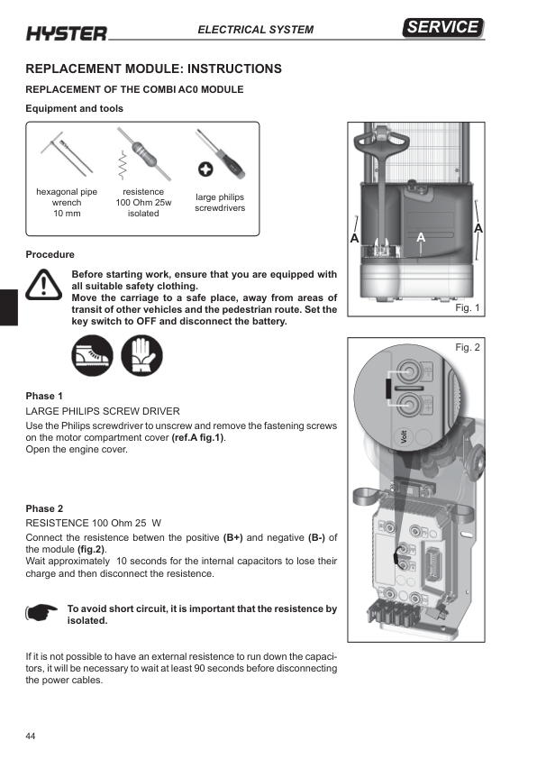 Hyster S1.4, S1.4I.L, S1.6, S1.6I.L Stacker C456 Series Repair Manual Workshop Guide