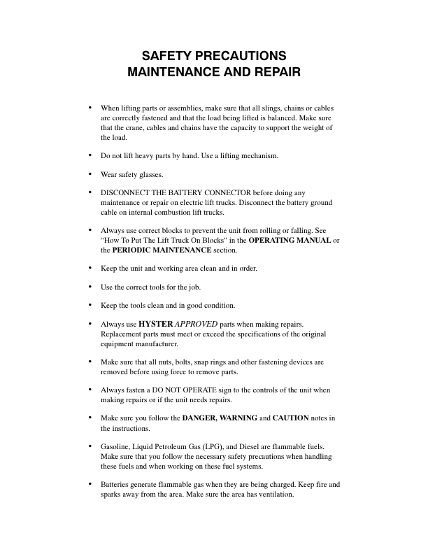 Hyster S25XM, S30XM, S35XM, S40XMS Diesel & LPG Forklift Truck C010 Series Repair Manual (USA) Workshop Guide