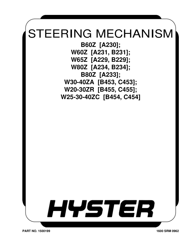Hyster W20ZR, W30ZR, W40Z Pallet Stackers C455 Series Repair Manual Workshop Guide