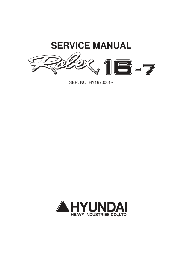 Hyundai R16-7 Mini Excavator Service Repair Manual Workshop Guide