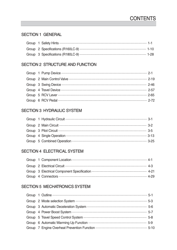 Hyundai R160LC-9, R180LC-9 Crawler Excavator Service Repair Manual Workshop Guide