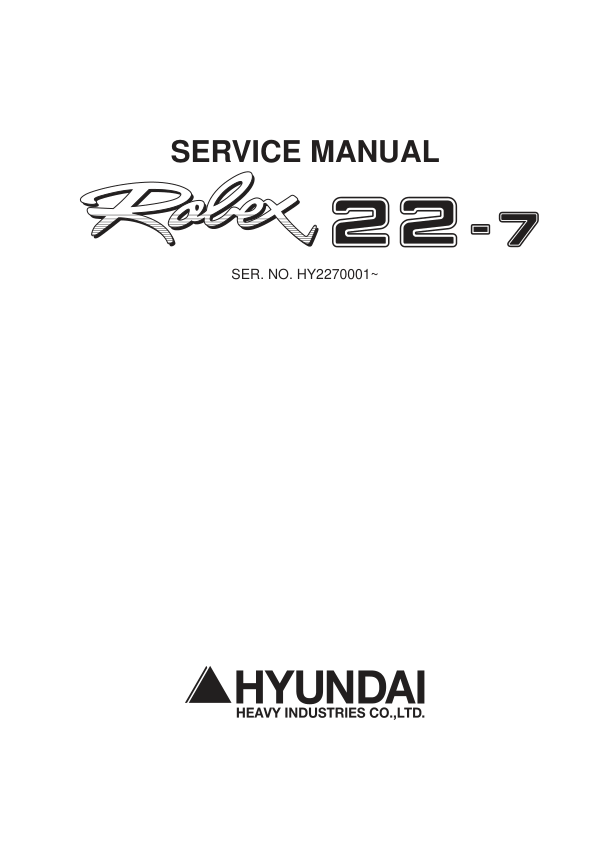 Hyundai R22-7 Mini Excavator Service Repair Manual Workshop Guide