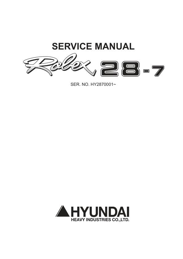Hyundai R28-7 Mini Excavator Service Repair Manual Workshop Guide