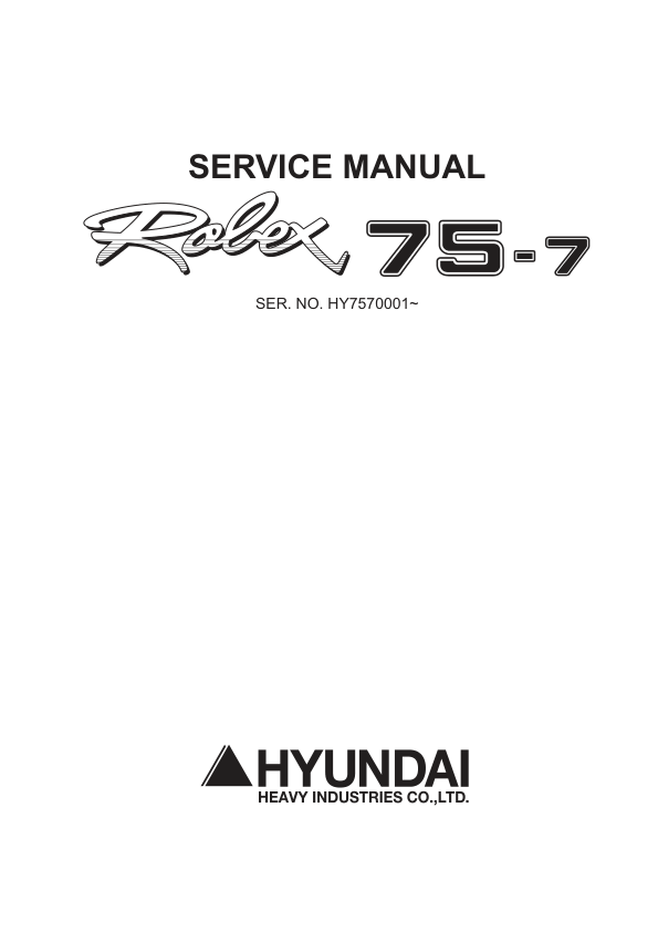 Hyundai R75-7 Mini Excavator Service Repair Manual Workshop Guide