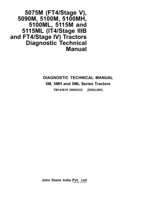 John Deere 5090M, 5100M, 5100MH, 5100ML, 5115M, 5115ML Tractors Repair Manual (IT4-Stage IIIB & FT4 -Stage IV) Workshop Guide