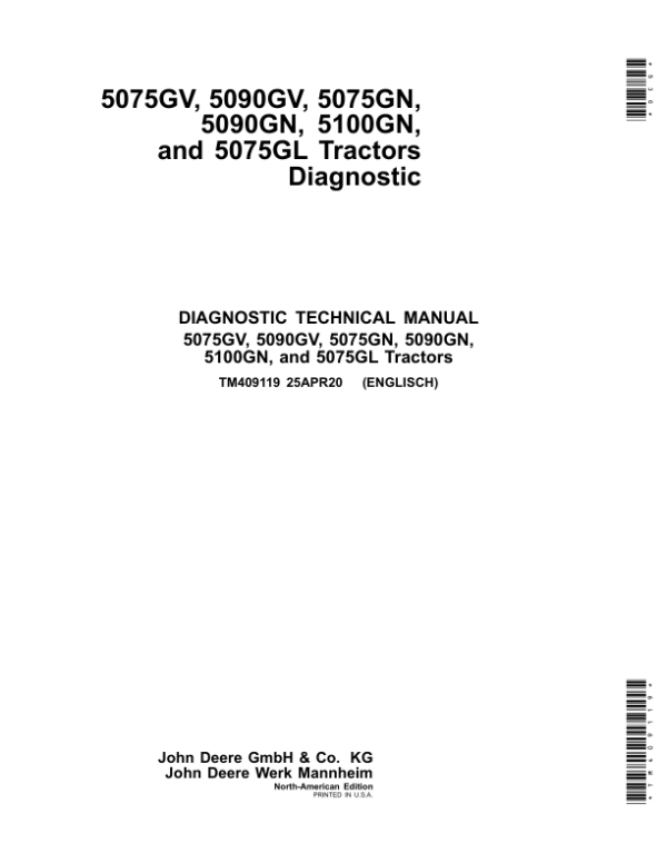 John Deere 5075GV, 5075GN, 5075GL, 5090GN, 5090GV, 5100GN Tractors Repair Manual (F5D & F5G-FT4, MY16-MY19) Workshop Guide