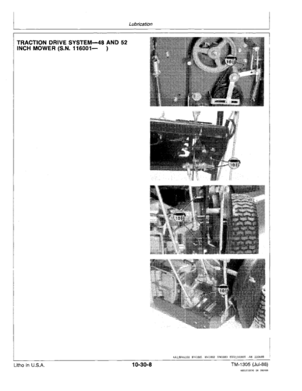 John Deere 32, 36, 48, 52 inch Commercial Walk Behind Mowers Repair Manual (TM1305) Workshop Guide