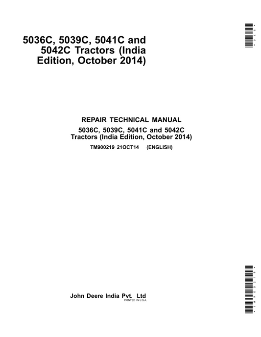 John Deere 5036C, 5039C, 5041C, 5042C Tractors Repair Manual Workshop Guide