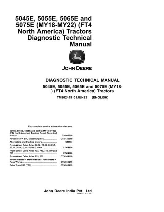 John Deere 5045E, 5055E, 5065E, 5075E Tractors Repair Manual (North America) Workshop Guide