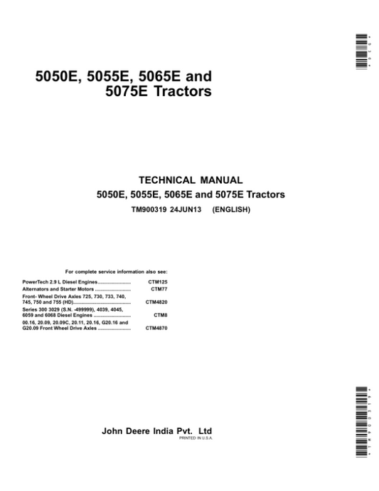 John Deere 5050E, 5055E, 5065E, 5075E Tractors Repair Manual (TM900319) – Turkey) Workshop Guide