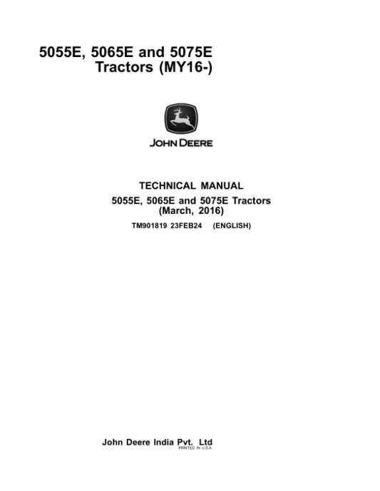 John Deere 5055E, 5065E, 5075E Tractors Repair Manual (Asia, Africa, Middle East – MY16-) Workshop Guide