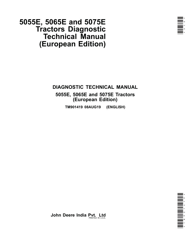 John Deere 5055E, 5065E, 5075E Tractors Repair Manual (Europe – (TM901319 and TM901419) Workshop Guide