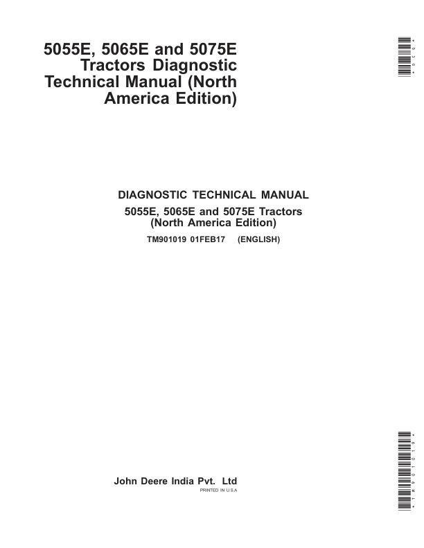 John Deere 5055E, 5065E, 5075E Tractors Repair Manual (North America, Start – MY2013) Workshop Guide