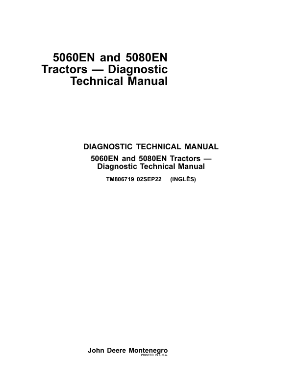 John Deere 5060EN, 5080EN Tractors Repair Manual (TM806719 and TM806819) – South America) Workshop Guide