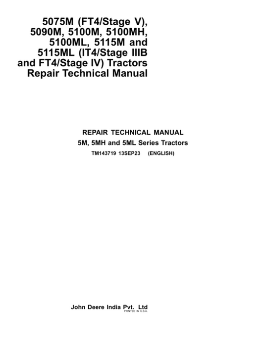John Deere 5075M (FT4 – Stage V) Tractors Repair Manual (N.A) Workshop Guide