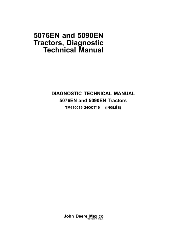 John Deere 5076EN, 5090EN Tractors Service Repair Manual Workshop Guide
