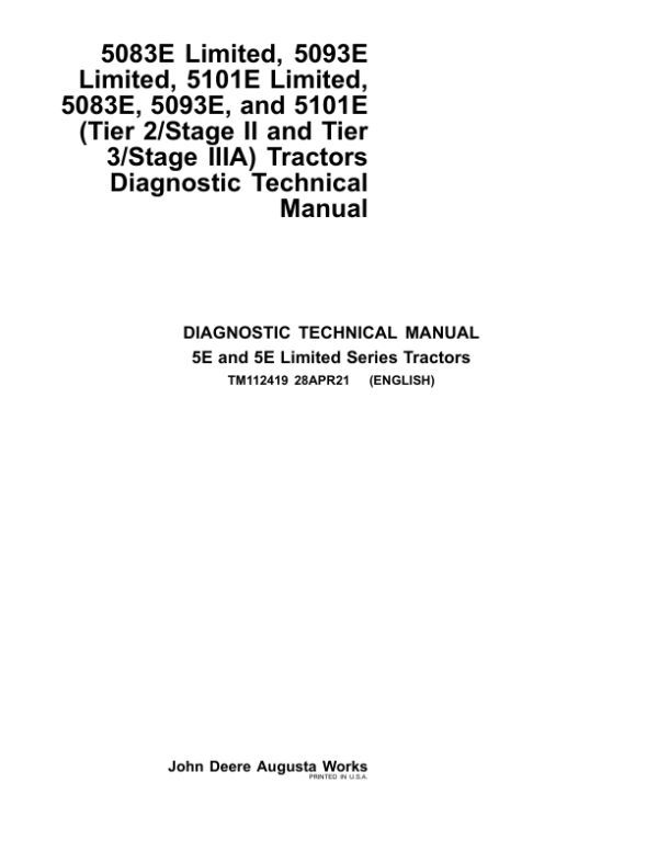 John Deere 5083E Limited, 5093E Limited, 5101E Limited Repair Technical Manual Workshop Guide